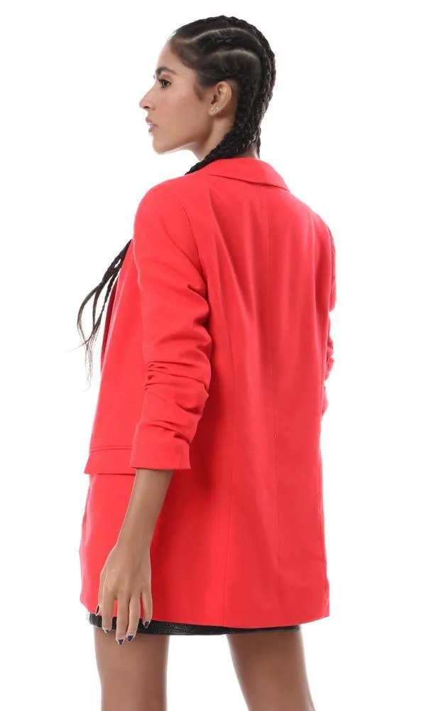 57010 Notched Lapel Textile Red Blazer