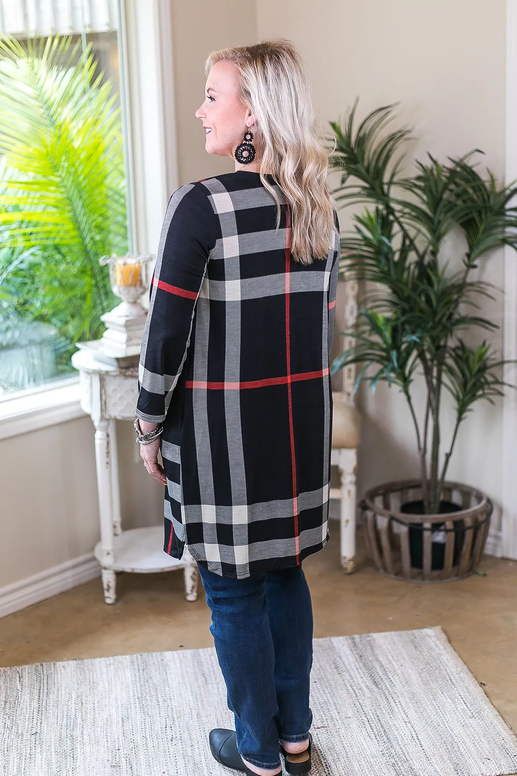 All Eyes On You Large Plaid Cardigan in Black