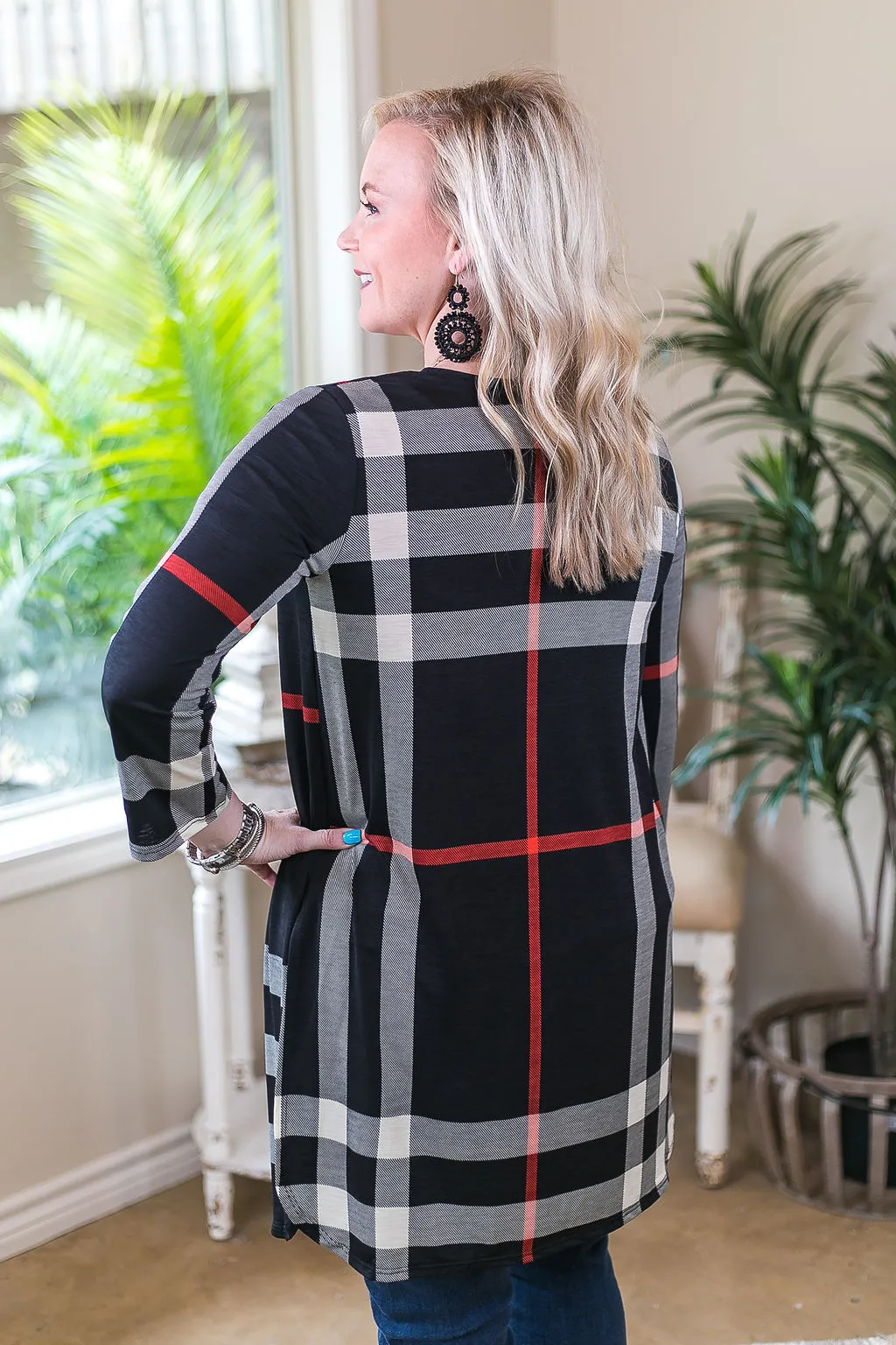 All Eyes On You Large Plaid Cardigan in Black