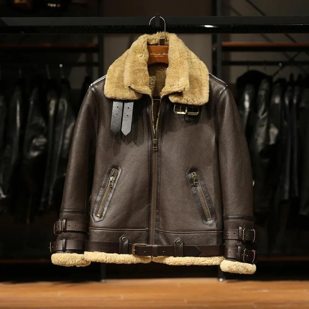 B-3 Double-layer Collar Sheepskin Jacket