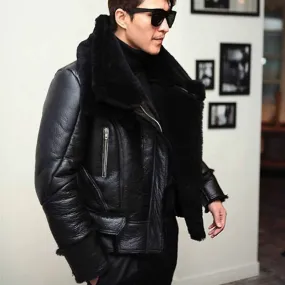 B3 Bomber Jacket Men Winter Wool Lamb Fur Aviator Jacket