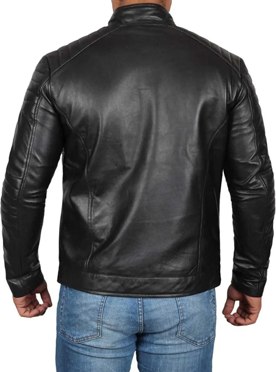 Black Cafe Racer Leather Jacket - ChersDelights Leather