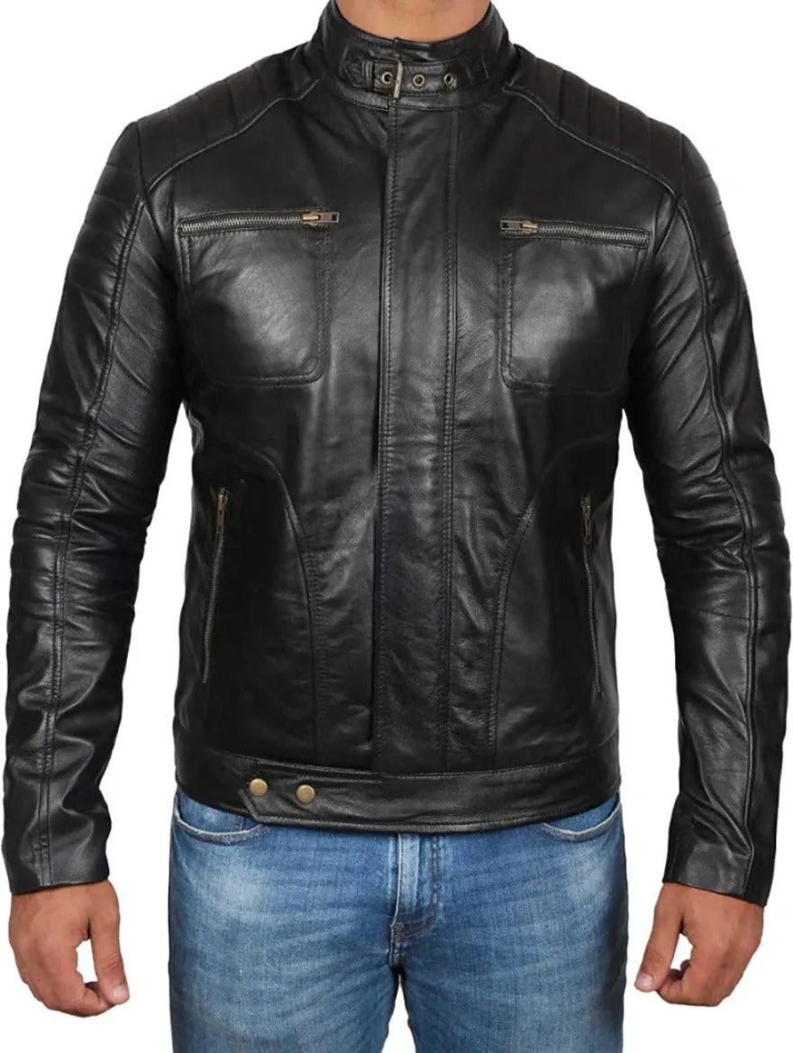 Black Cafe Racer Leather Jacket - ChersDelights Leather