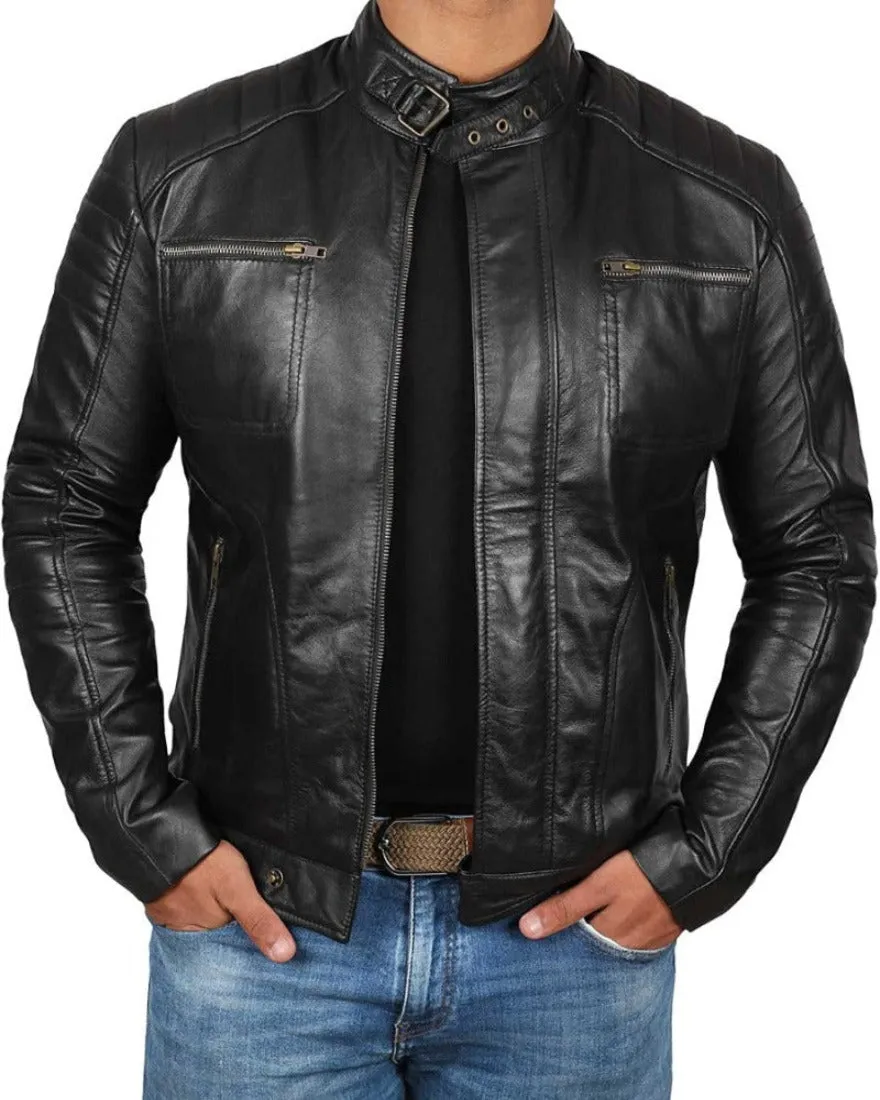 Black Cafe Racer Leather Jacket - ChersDelights Leather