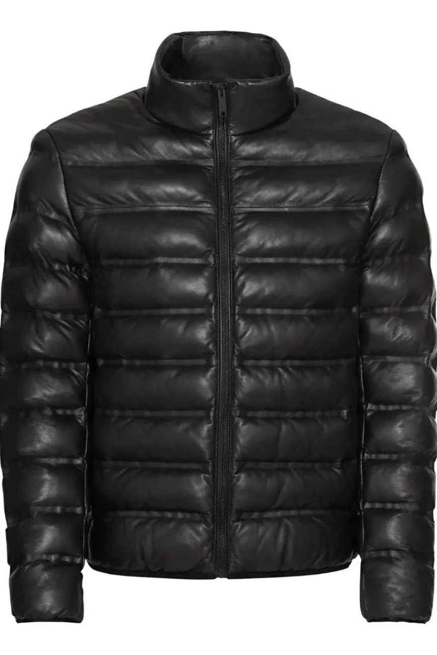 Black Quilted Leather Jacket Mens | Narrow Rectangular Pattern