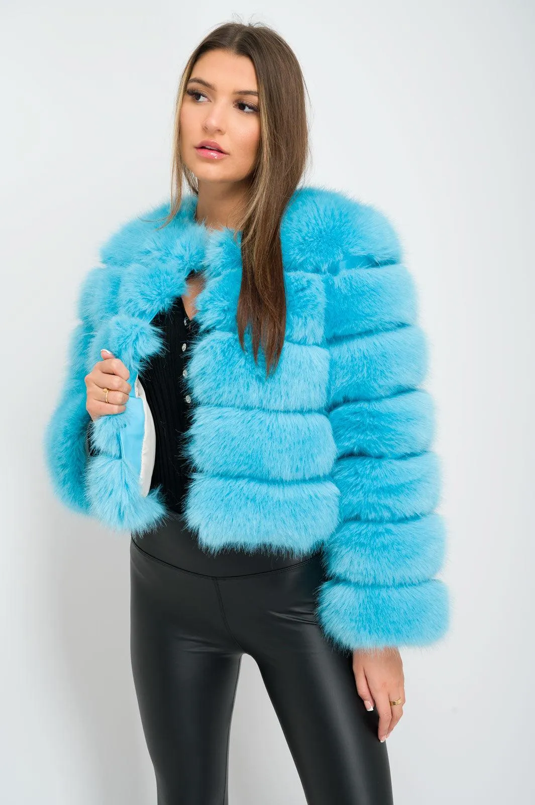 Blue Premium Faux Fur Jacket