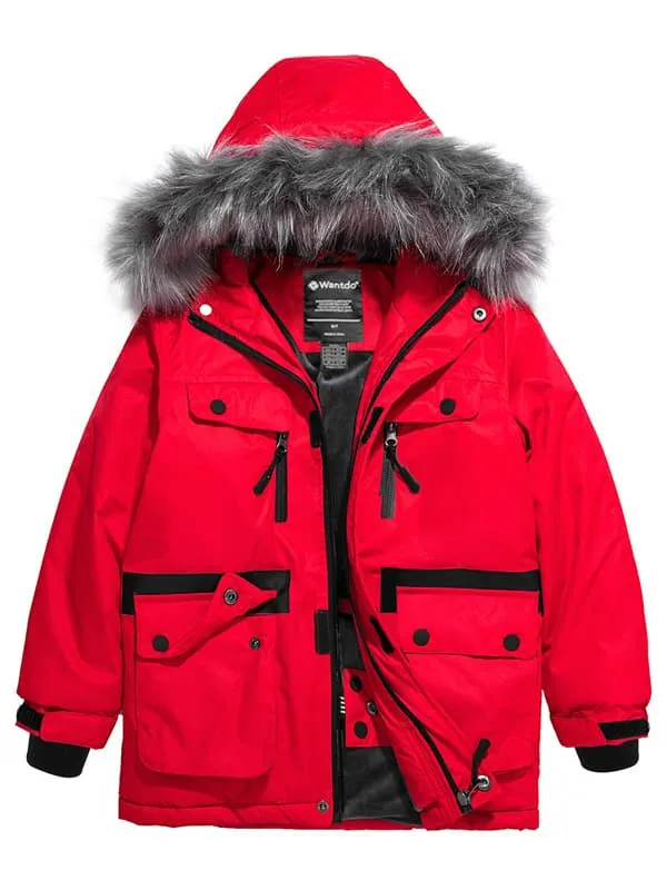 Boys Warm Winter Coat Waterproof Ski Snow Parka Jacket with Faux Fur Hood