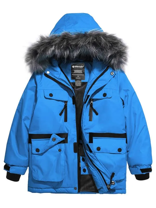 Boys Warm Winter Coat Waterproof Ski Snow Parka Jacket with Faux Fur Hood