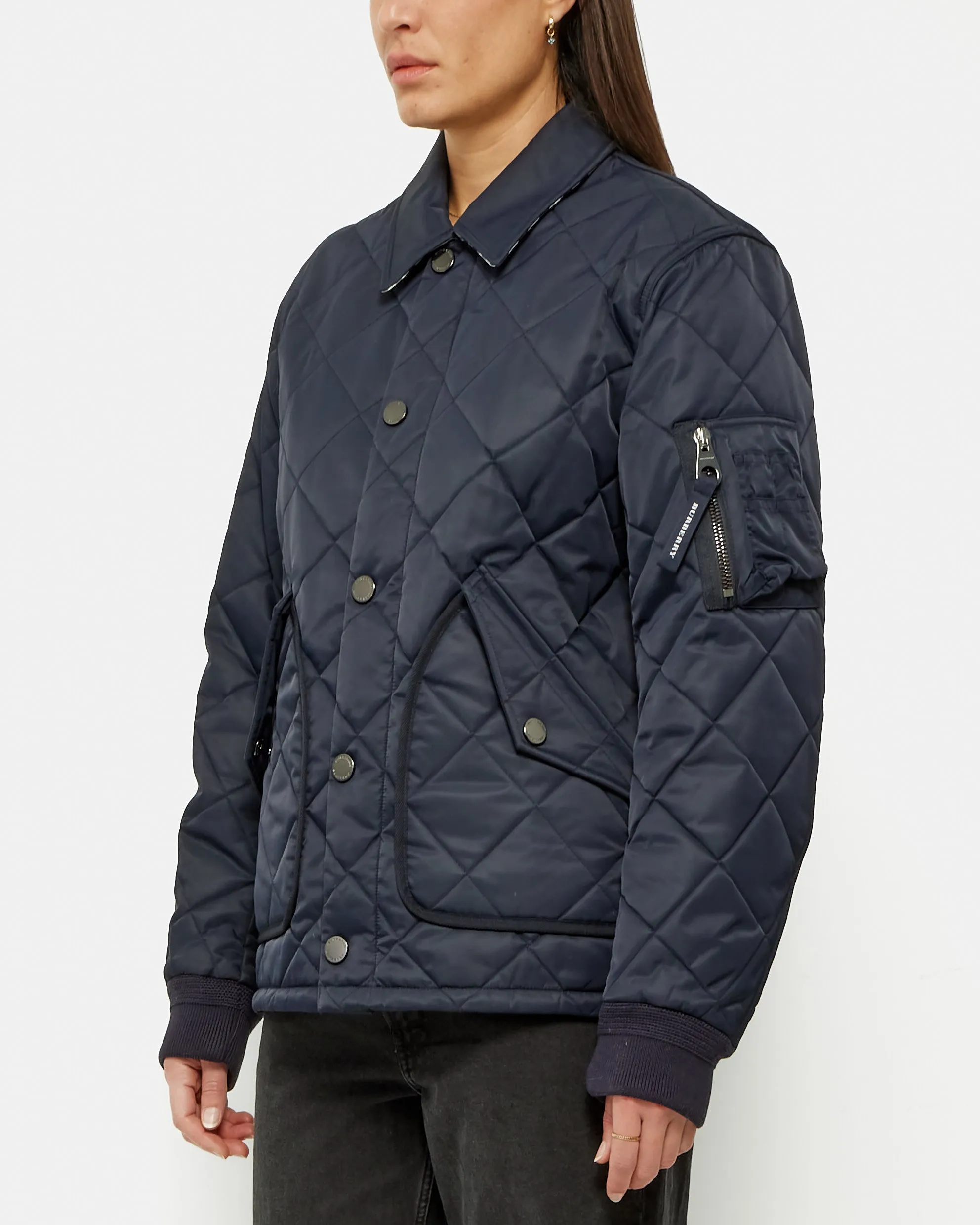 Burberry Navy Nylon Diamond Quilted Button-Up Jacket - 46 (M)