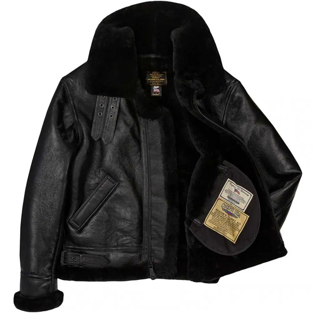 Cockpit USA Mens Black B-3 Sheepskin Bomber Jacket