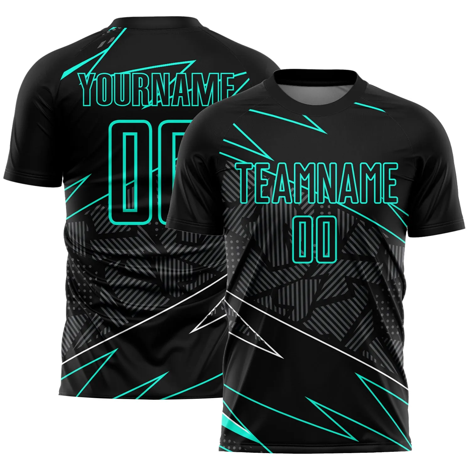 Custom Black Aqua Lines Sublimation Soccer Uniform Jersey