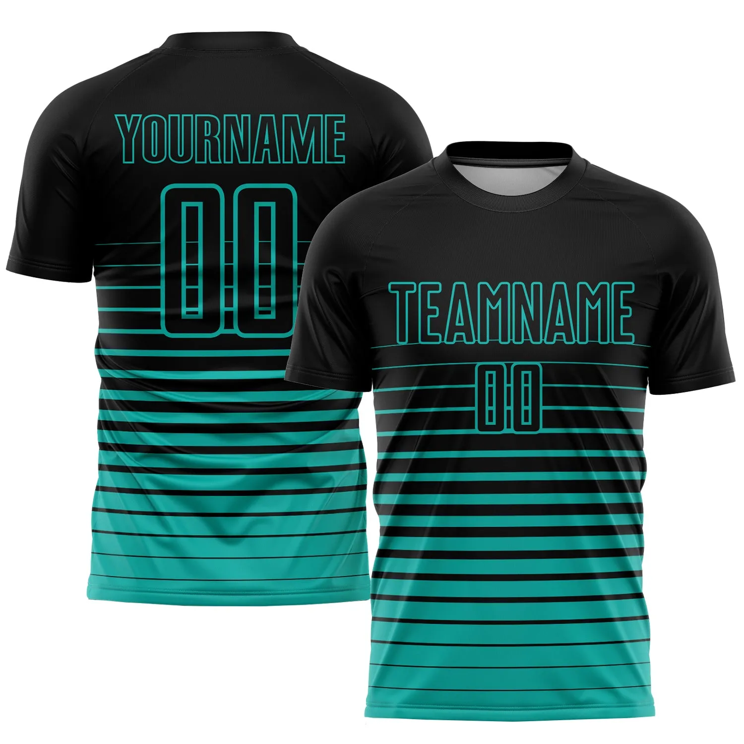 Custom Black Aqua Pinstripe Fade Fashion Sublimation Soccer Uniform Jersey