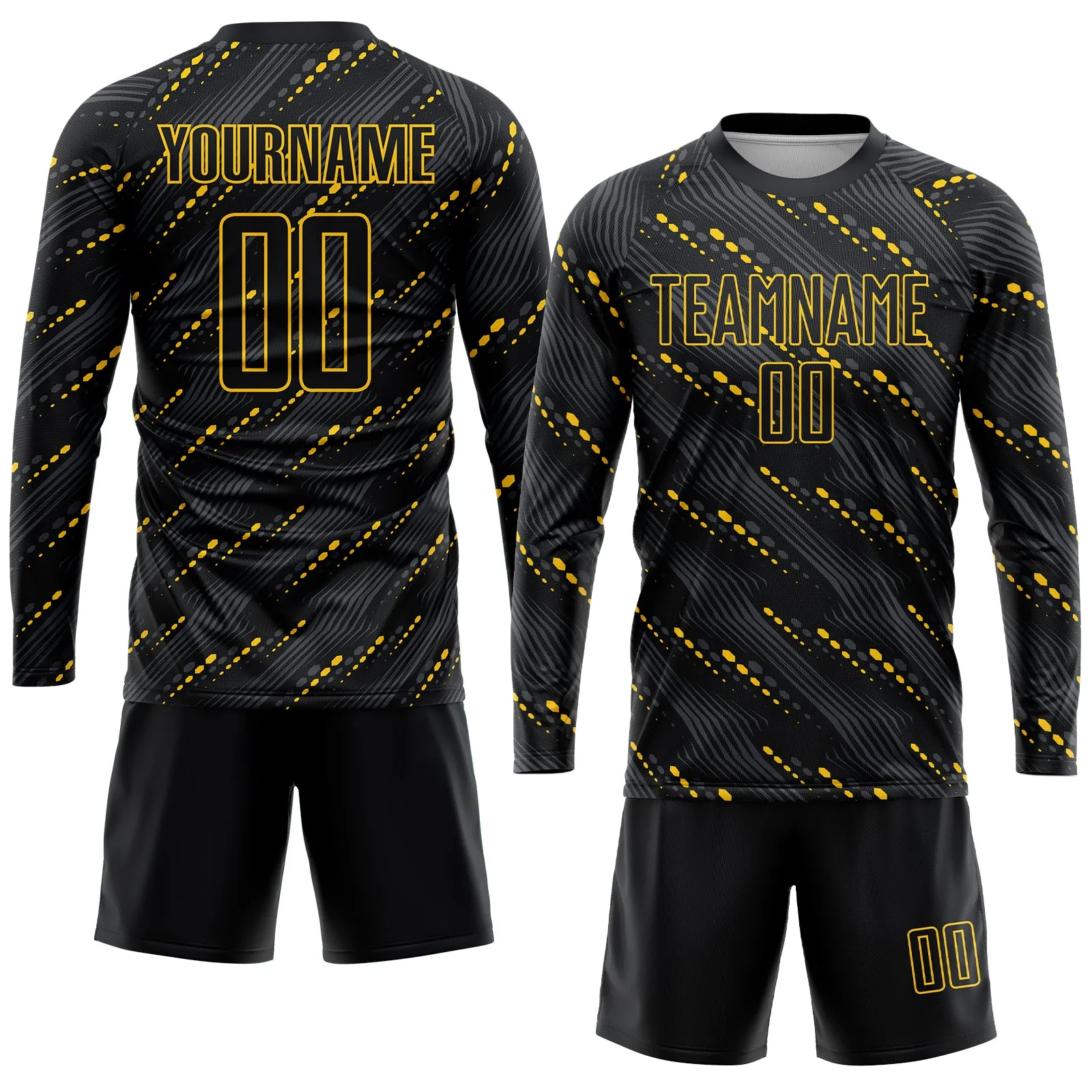 Custom Black Black-Gold Sublimation Soccer Uniform Jersey