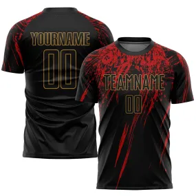 Custom Black Black Old Gold-Red Sublimation Soccer Uniform Jersey