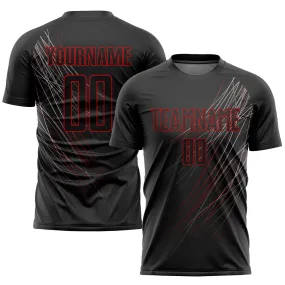 Custom Black Black-Red Sublimation Soccer Uniform Jersey