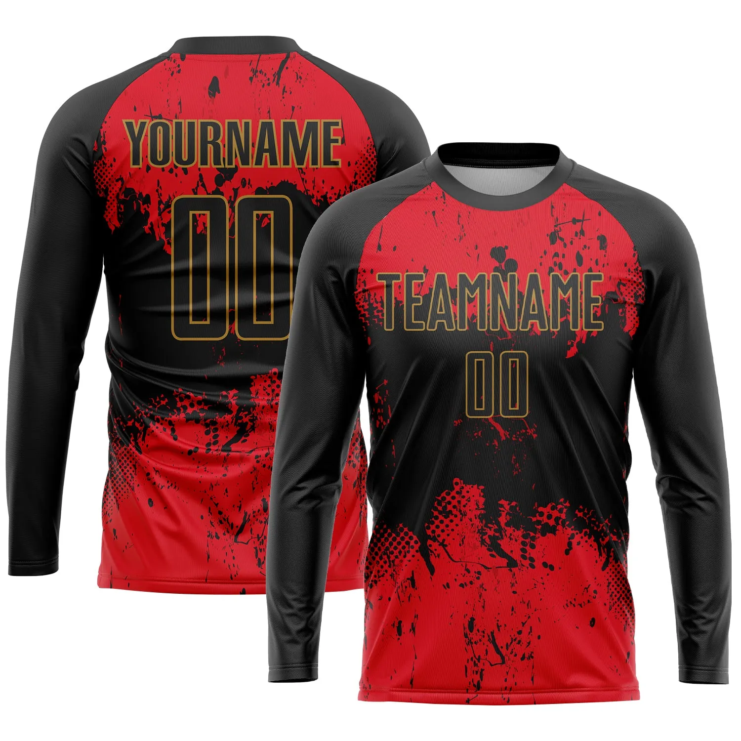 Custom Black Black-Red Sublimation Soccer Uniform Jersey