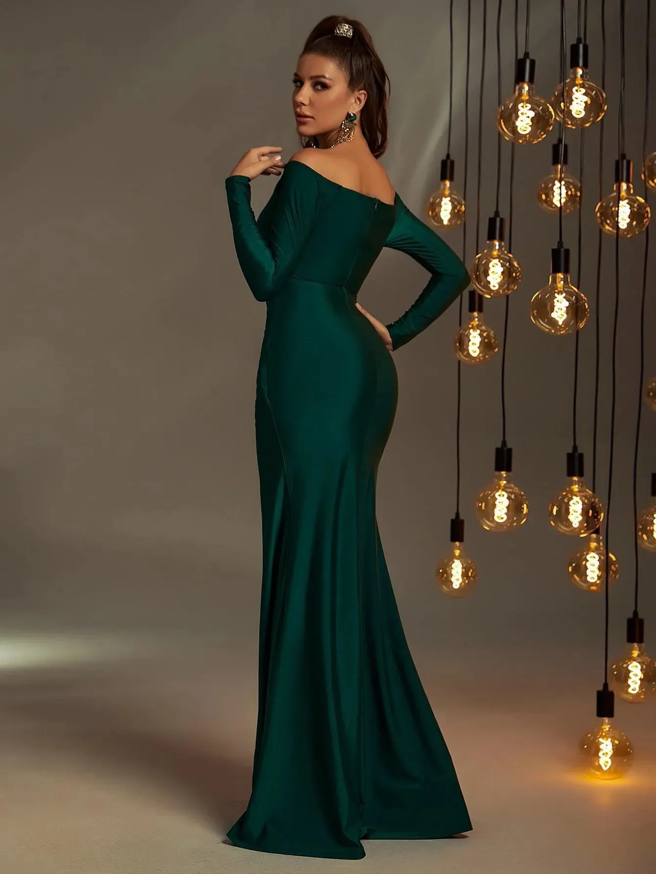 Elegant Off Shoulder Long Sleeve Slit Dresses