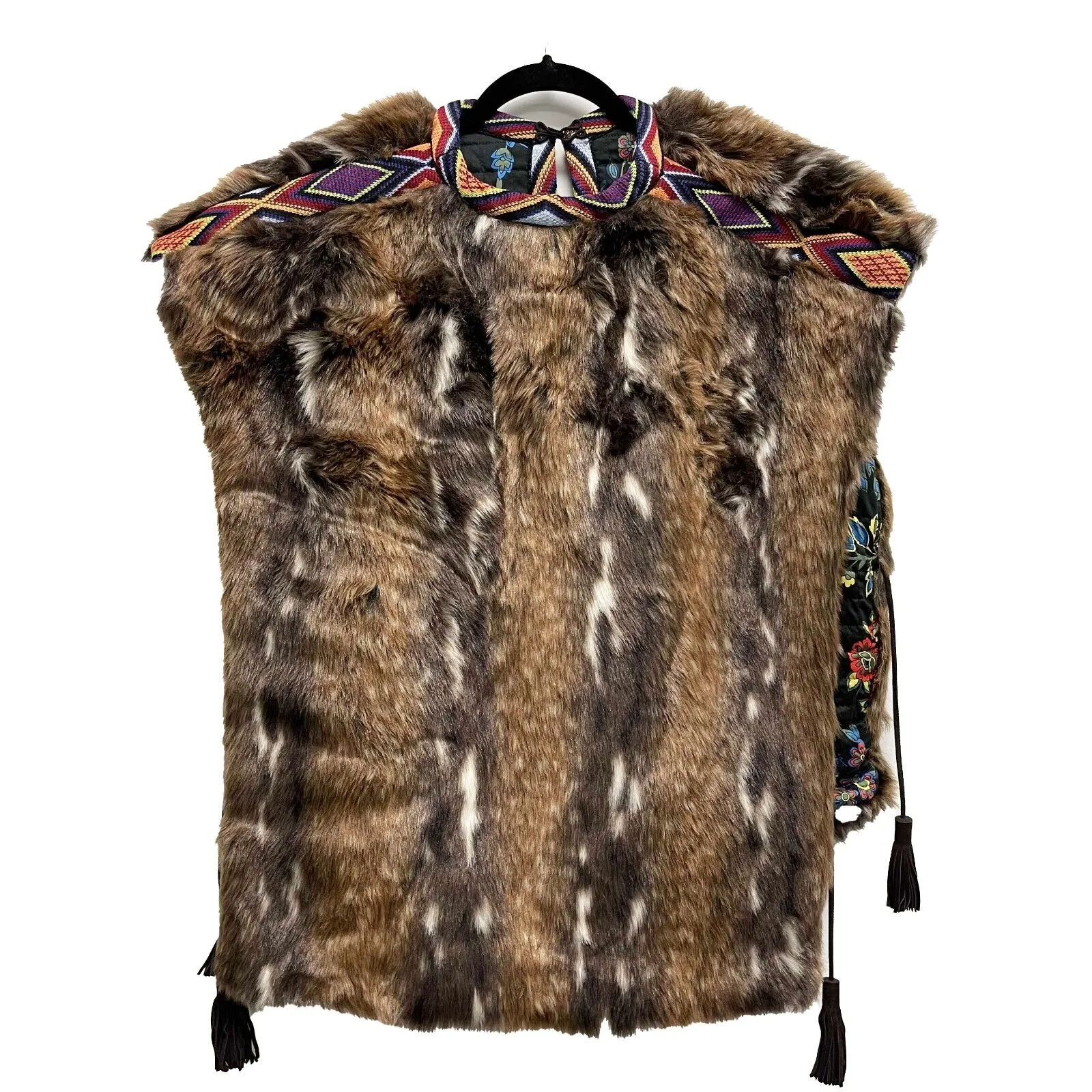 Etro FW 22-23 RUNWAY faux fur nomad vest One Size Brown Jacket Poncho Cape