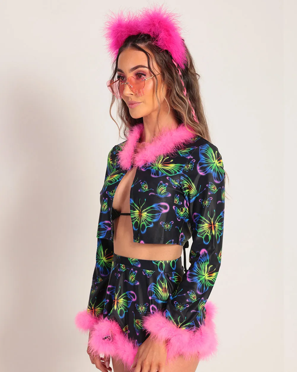 Euphoric Butterflies Marabou Long Sleeve Top