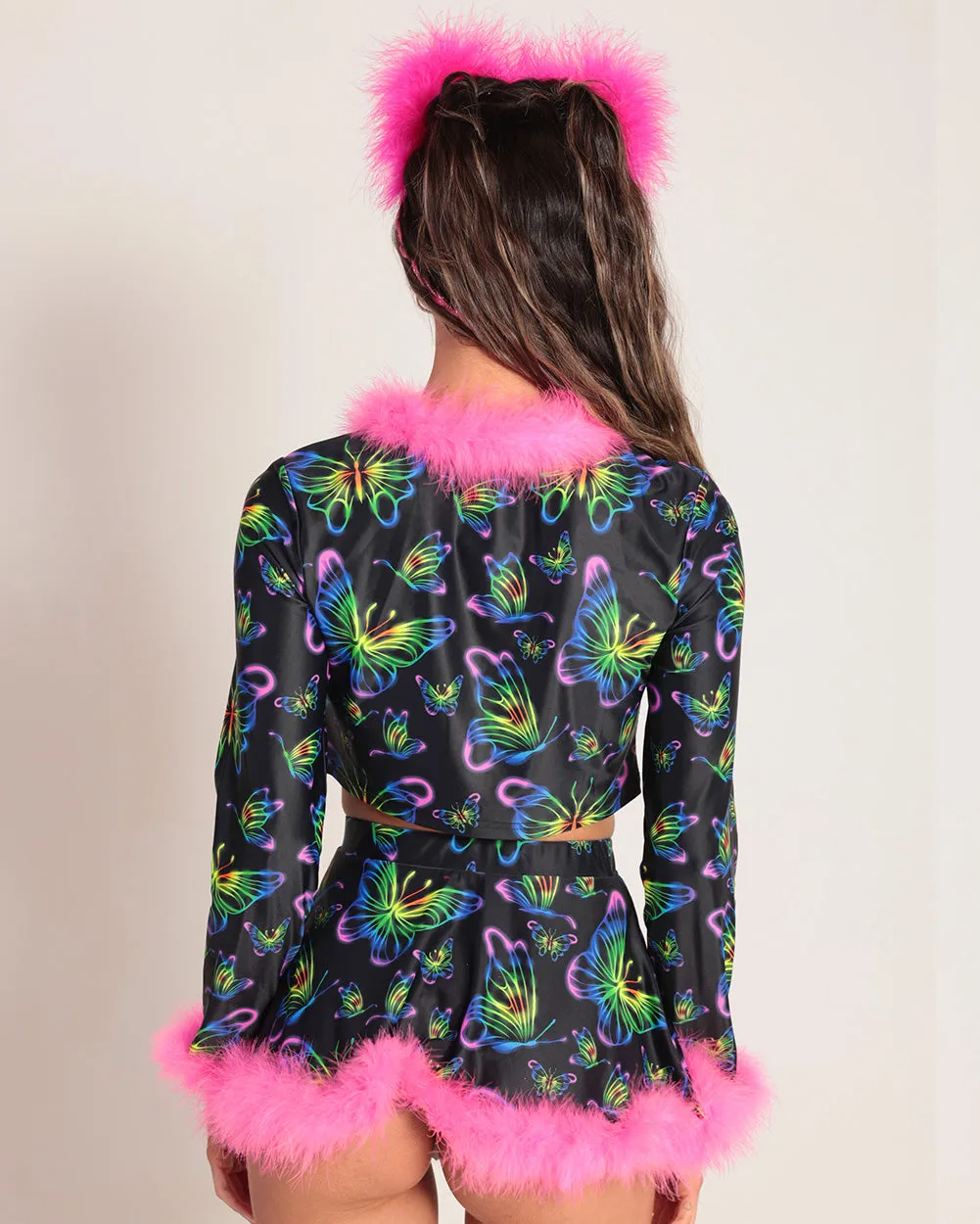 Euphoric Butterflies Marabou Long Sleeve Top