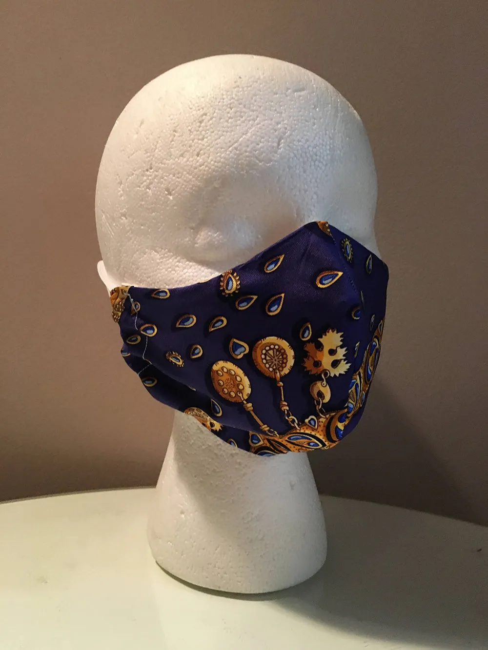 Handmade Hermes Blue Tresors Retrouves Silk Scarf Masque