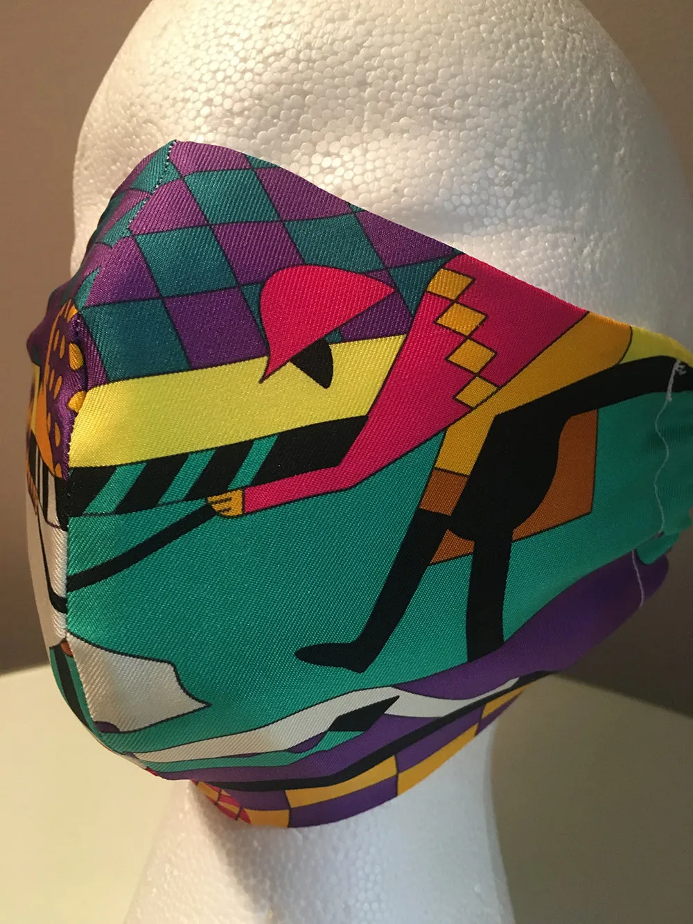 Handmade Hermes Steeple Chase Silk Scarf Face Mask