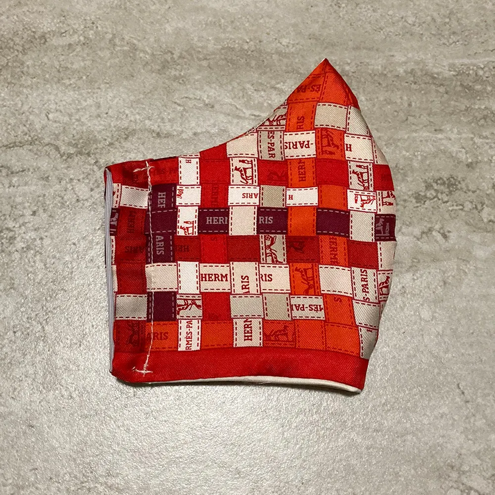 Hermes Bolduc Au Carre Silk Scarf Face Mask in Dark Red