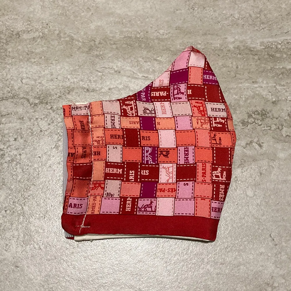 Hermes Cherry Red Bolduc Au Carre Silk Scarf face mask