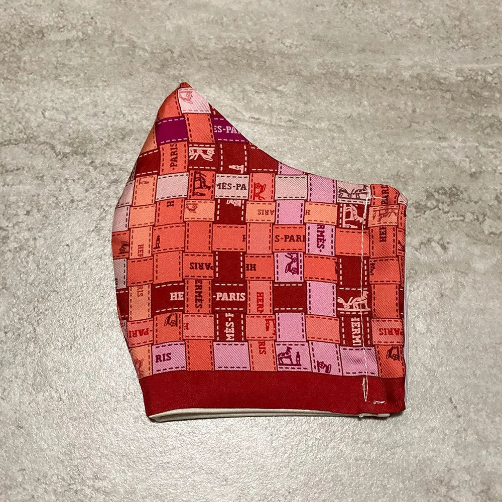 Hermes Cherry Red Bolduc Au Carre Silk Scarf face mask