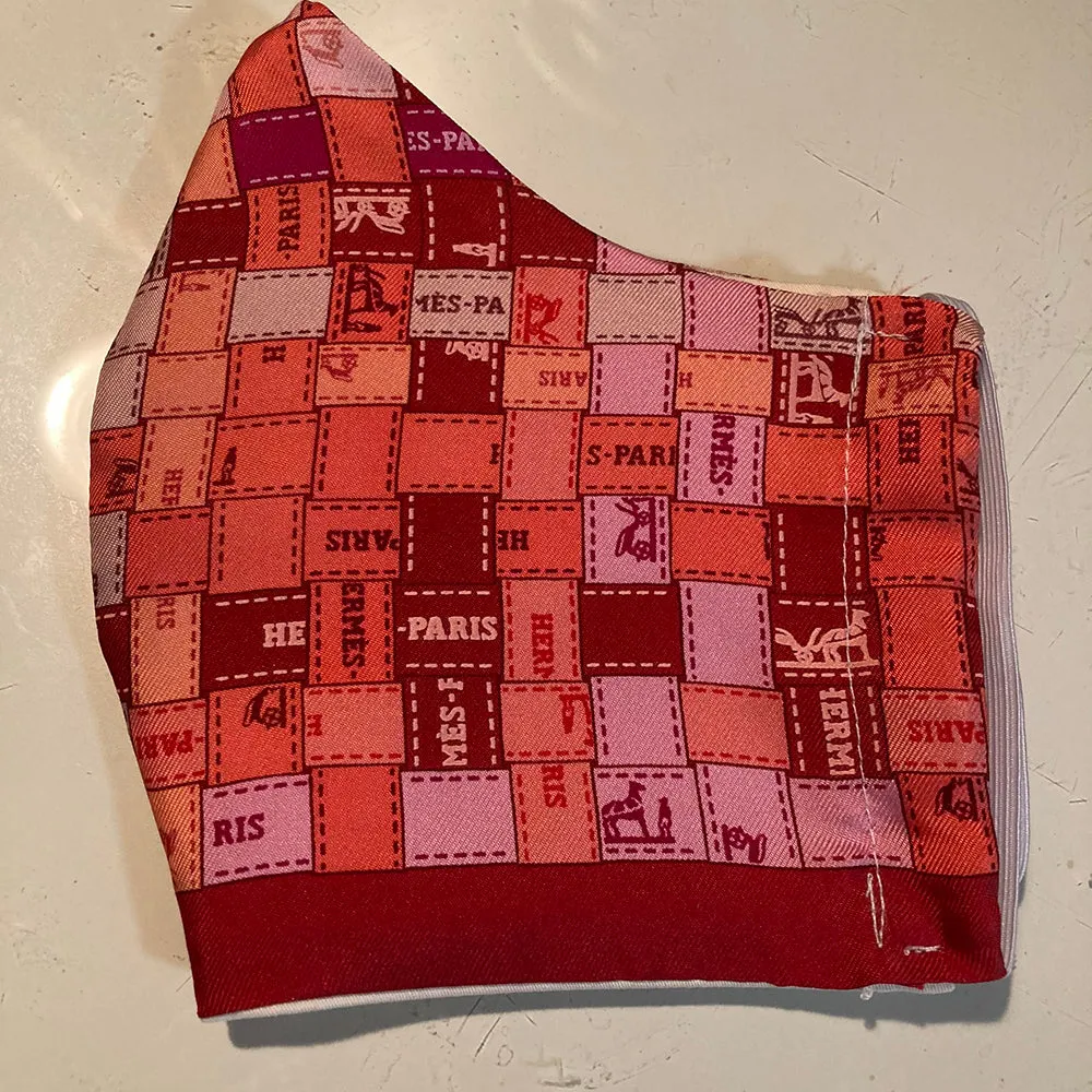 Hermes Cherry Red Bolduc Au Carre Silk Scarf face mask