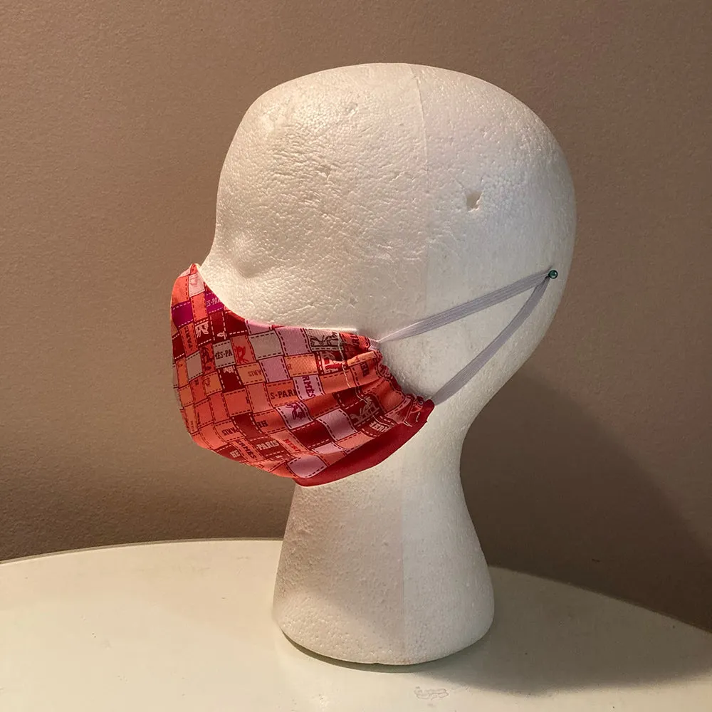 Hermes Cherry Red Bolduc Au Carre Silk Scarf face mask