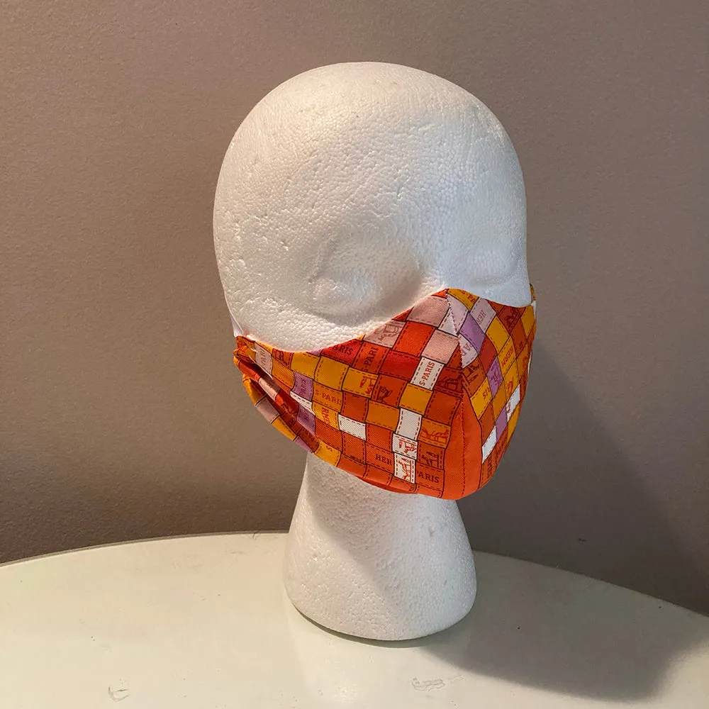 Hermes Orange Bolduc Au Carre Silk Scarf Face Mask