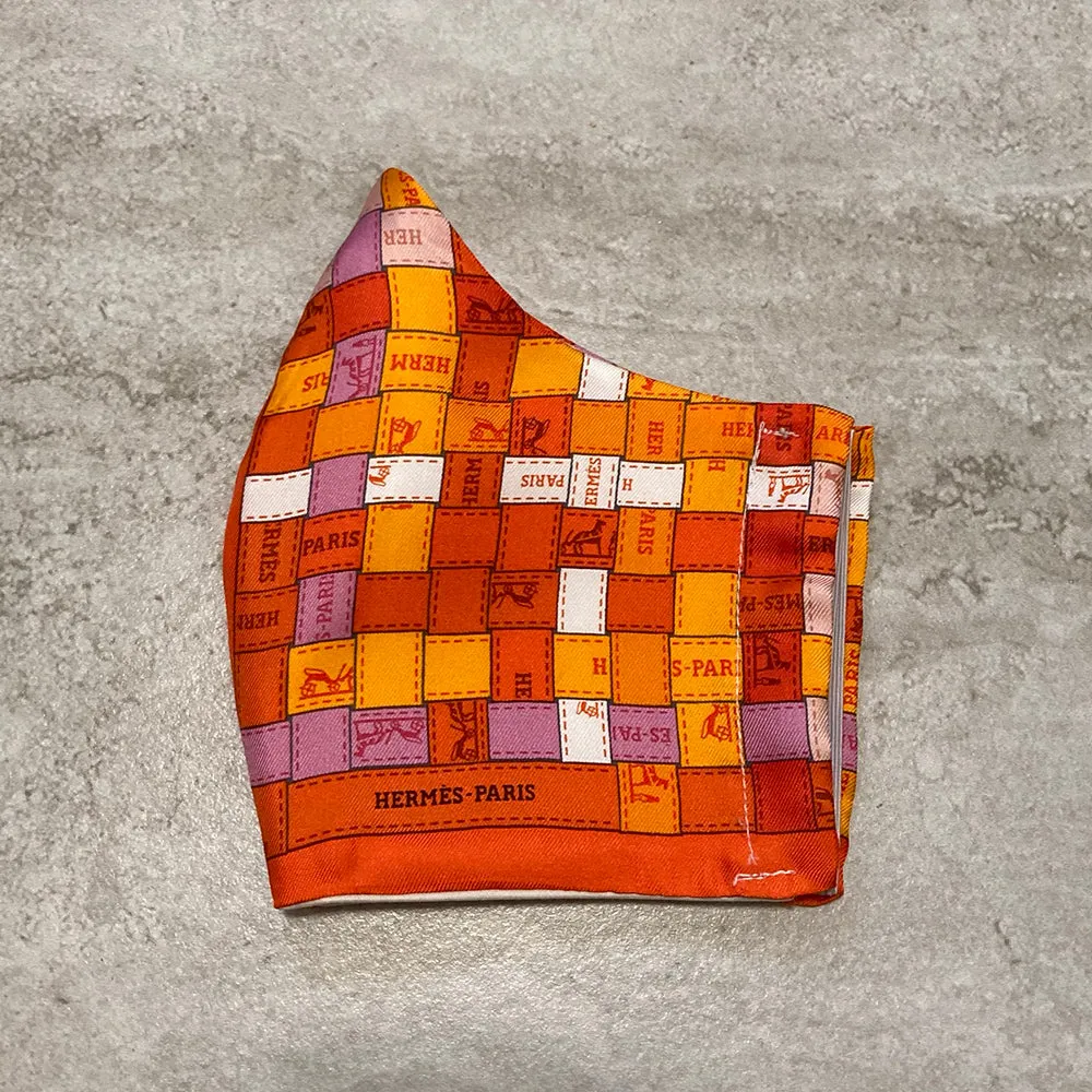 Hermes Orange Bolduc Au Carre Silk Scarf Face Mask