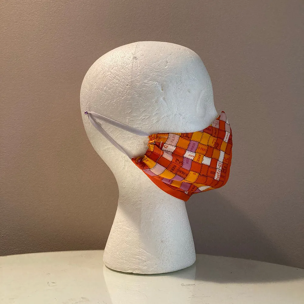 Hermes Orange Bolduc Au Carre Silk Scarf Face Mask