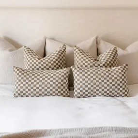 Lumbar Tan Khaki & Ivory Check Pillow