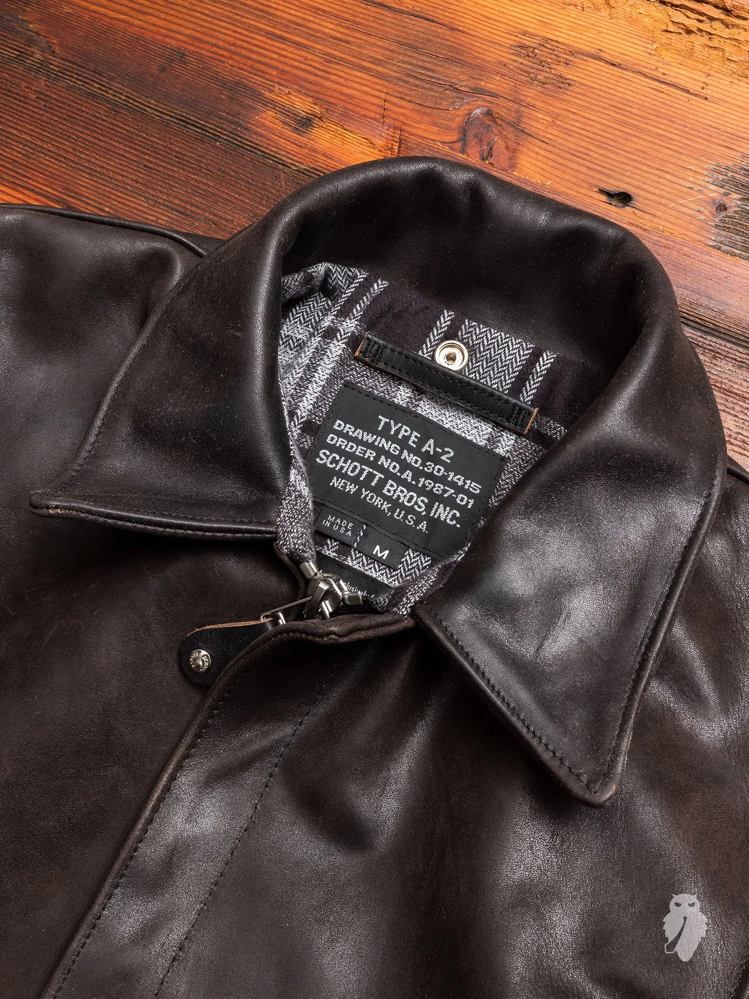 "3sixteen x Schott NYC" A2 Leather Flight Jacket in Black