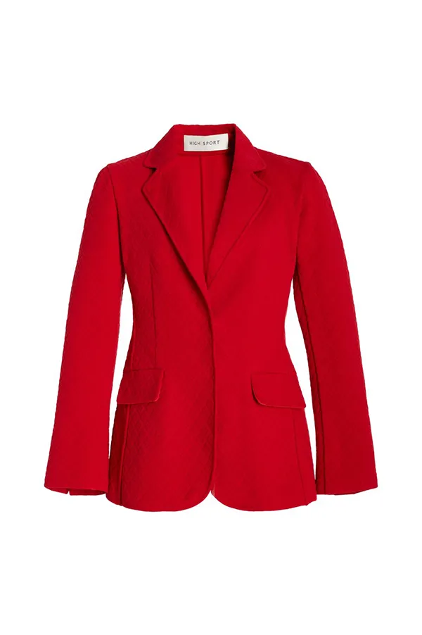 Remi Stretch-Cotton Diamond-Jacquard Jacket in Red