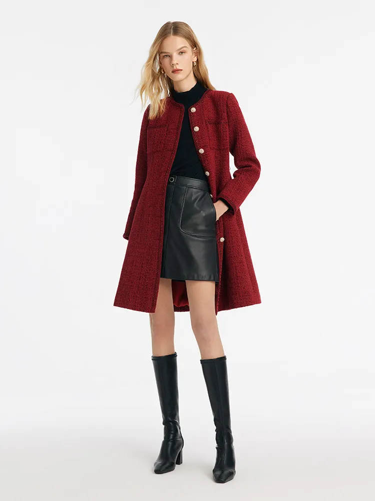 Single-Breasted Tweed Women Coat With Waist Pack