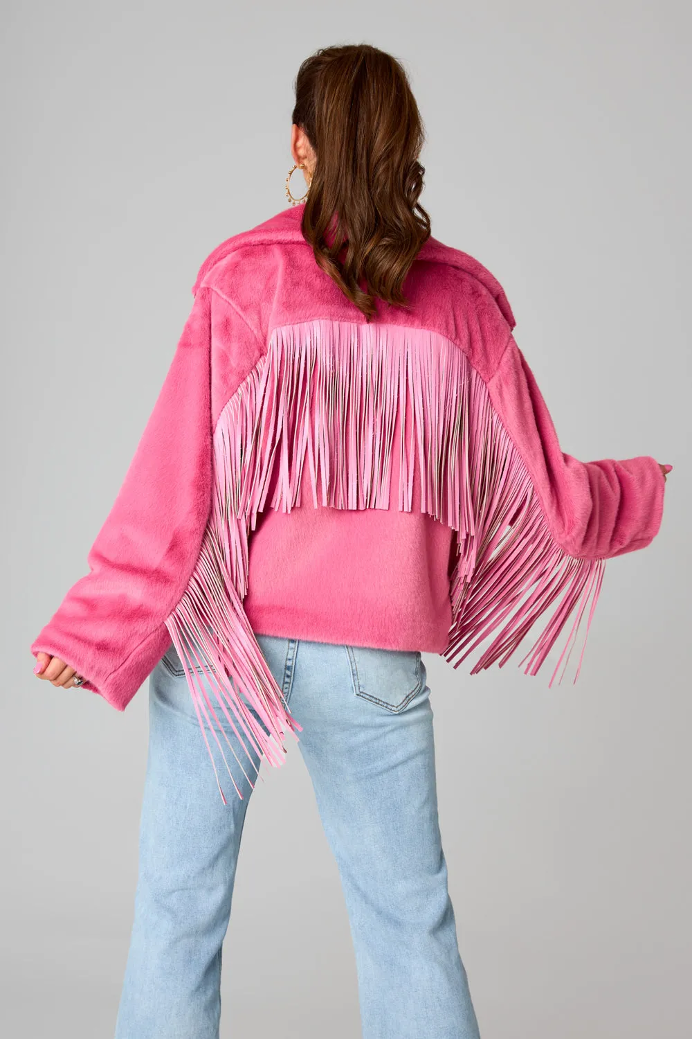 Skylar Fringe Faux Fur Jacket - Hot Pink