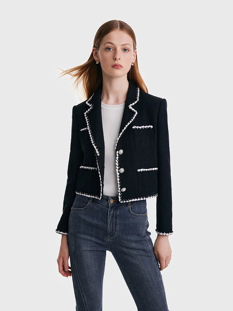 Tweed Contrast Trim Women Crop Jacket