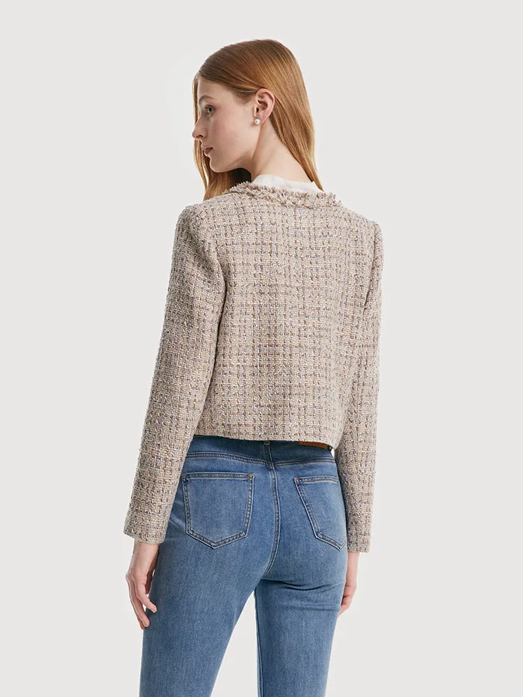 Tweed Frayed Women Crop Jacket