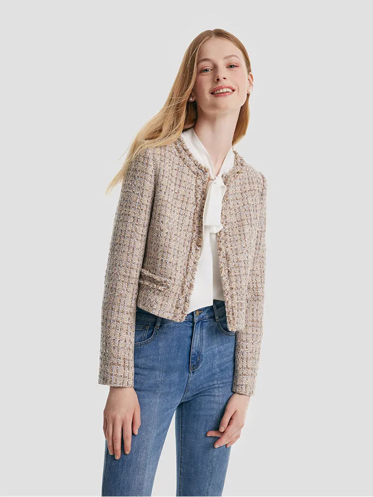 Tweed Frayed Women Crop Jacket