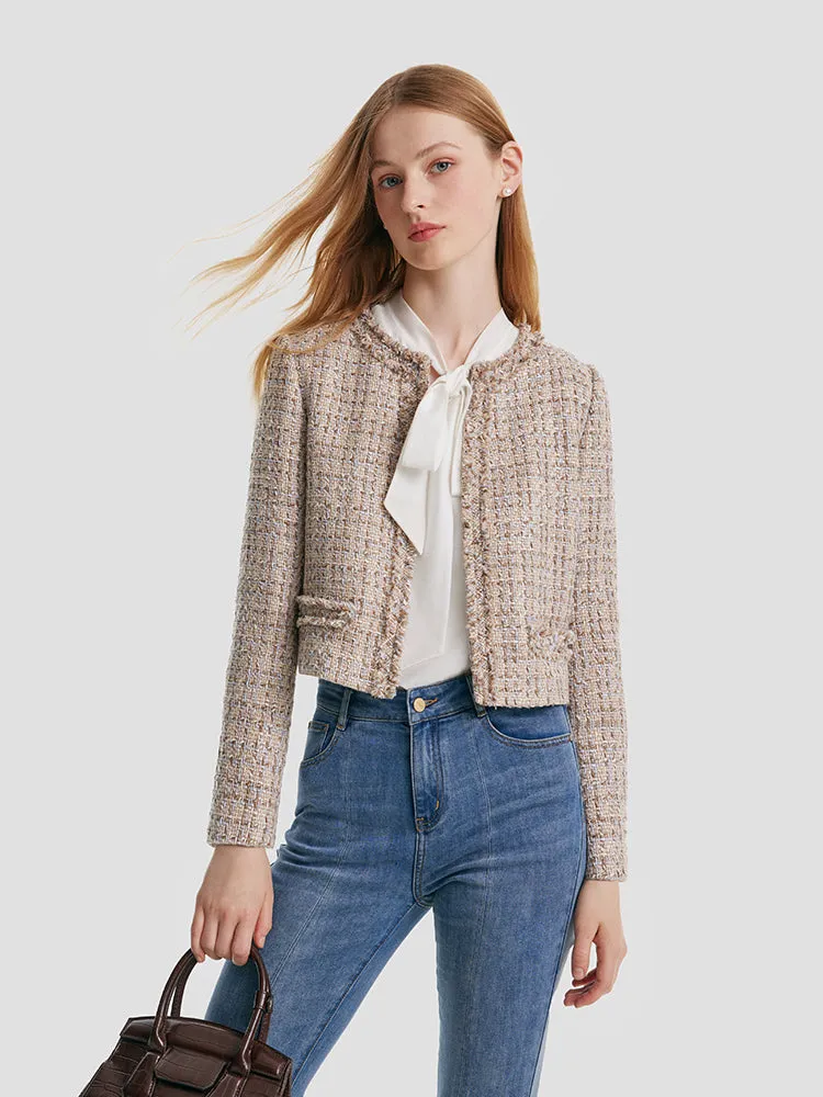 Tweed Frayed Women Crop Jacket