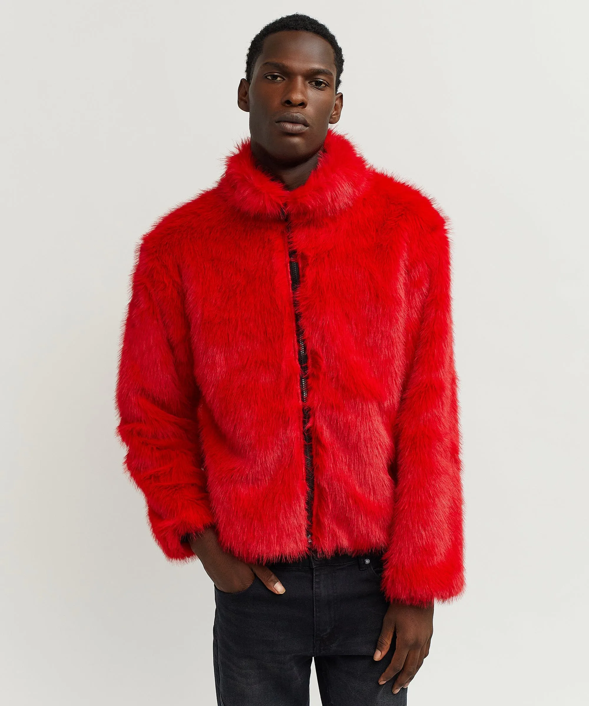 Uptown Faux Fur Jacket - Red