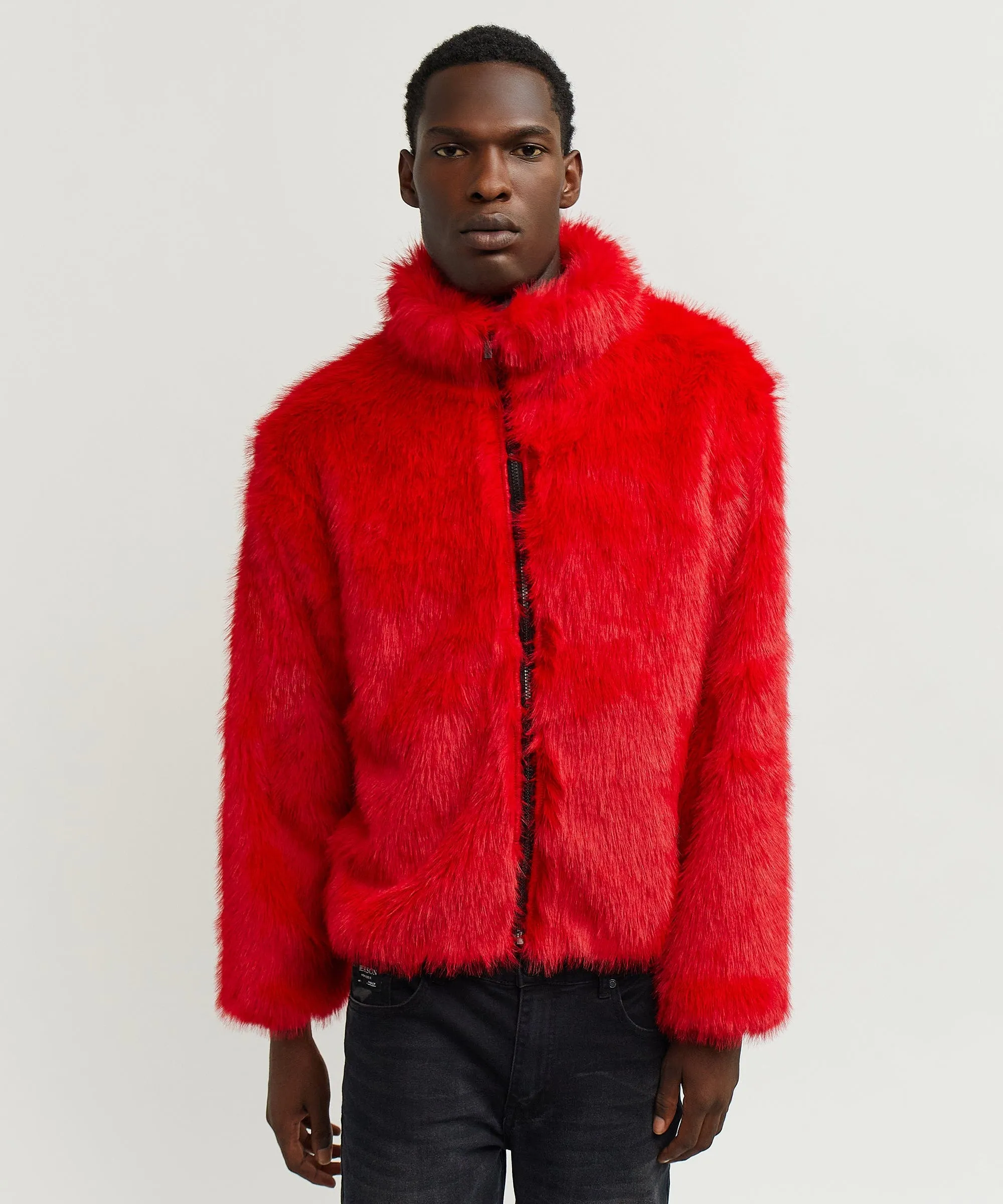 Uptown Faux Fur Jacket - Red