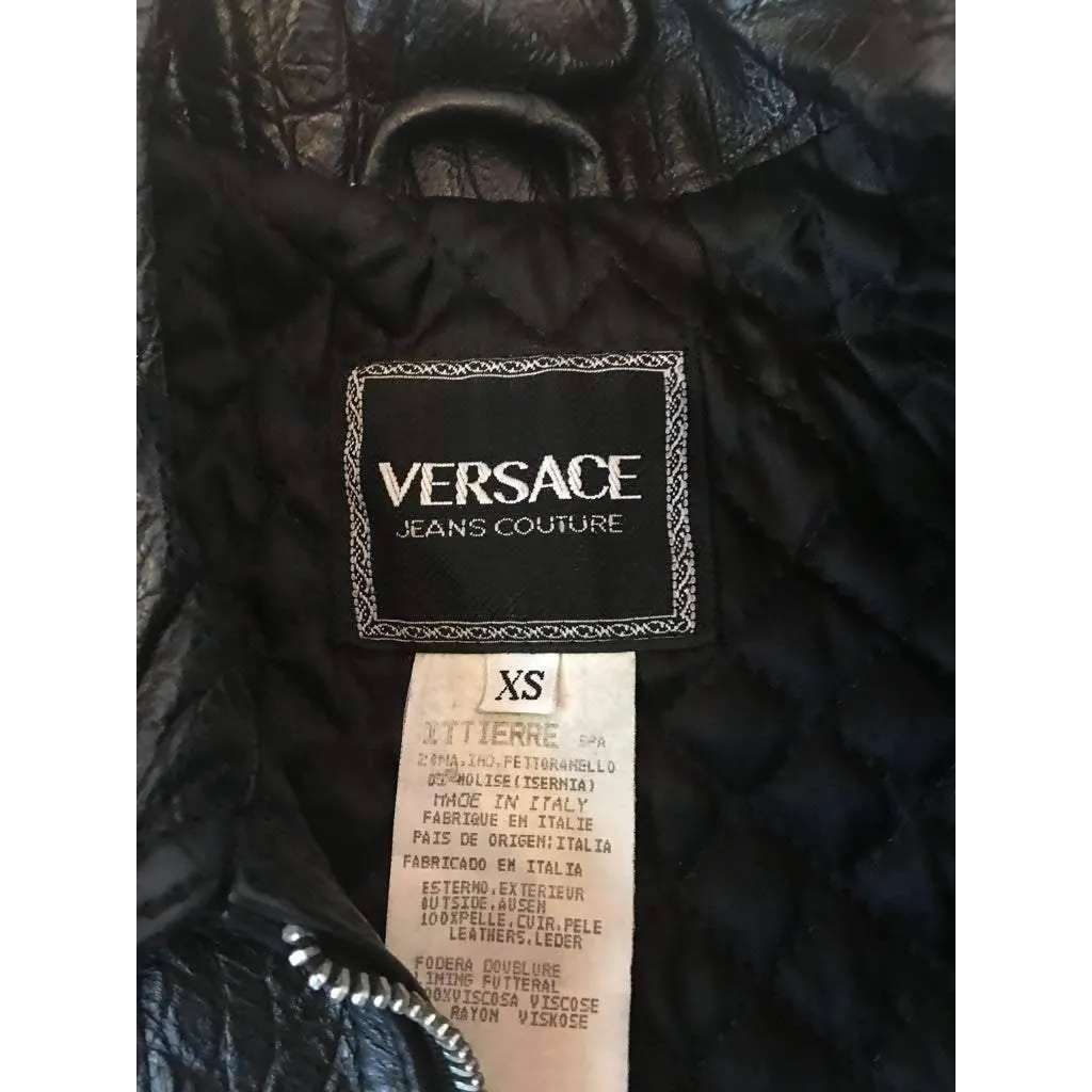 VERSACE Lizard Stamped Black Leather Jacket | Size S