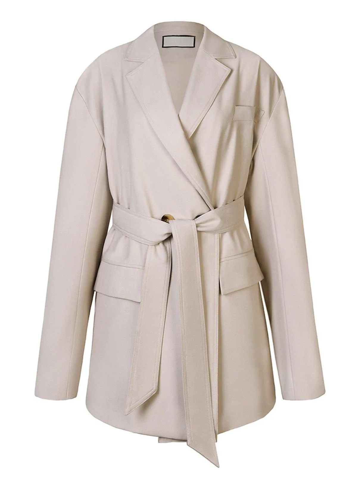 Women Long suit jacket, Beige Long Blazer,Utility Belted Blazer,Lady short trench coat,Long Suit Blazer,Reefer Coat,Women Cotton Windbreak